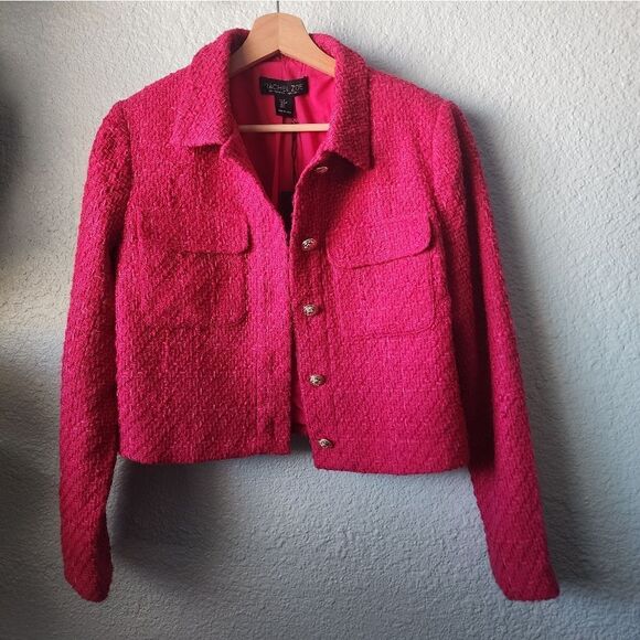 Rachel Zoe tweed cropped solid Boucle blazer fuchsia - Picture 10 of 16